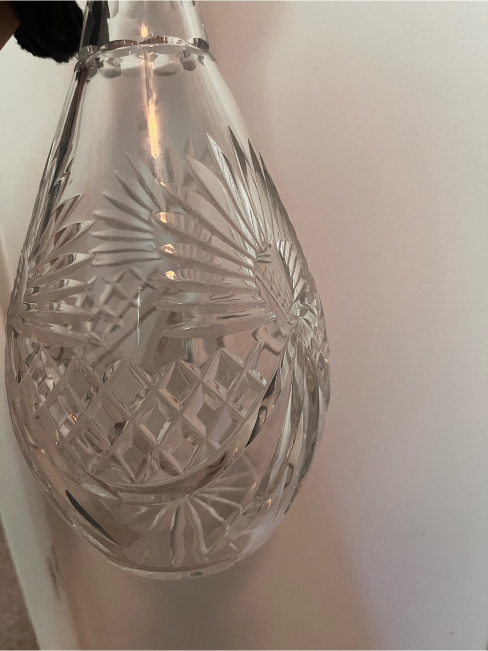 Large 15” Vintage Crystal Cut Glass Decanter Stopper Etched Star Burst Design - Picture 5 of 12